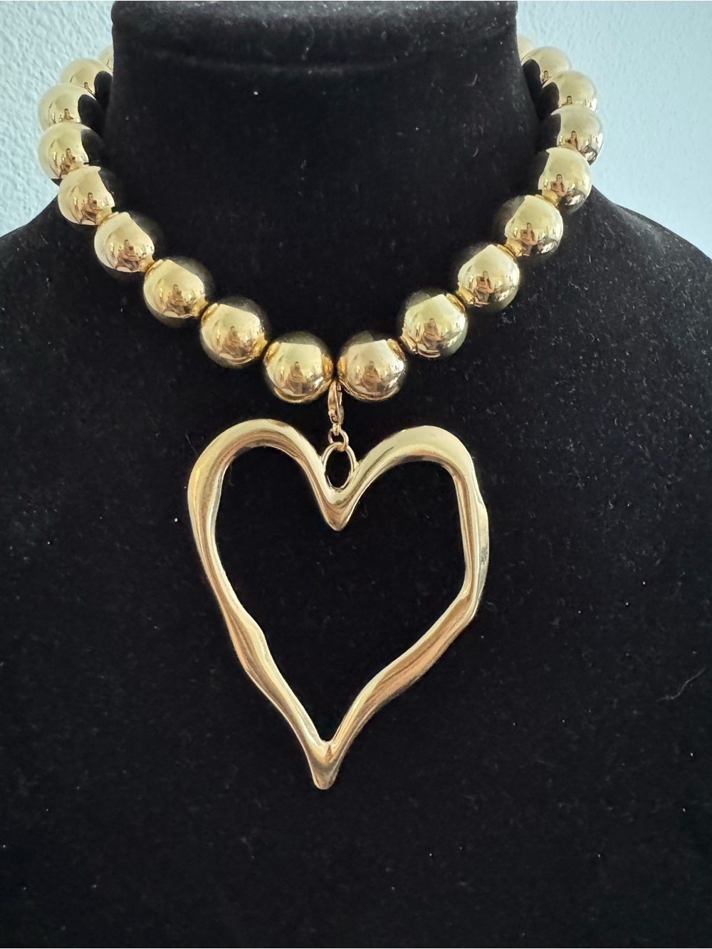 Gold Heart Pendant Beaded Necklace - Women Jewelry